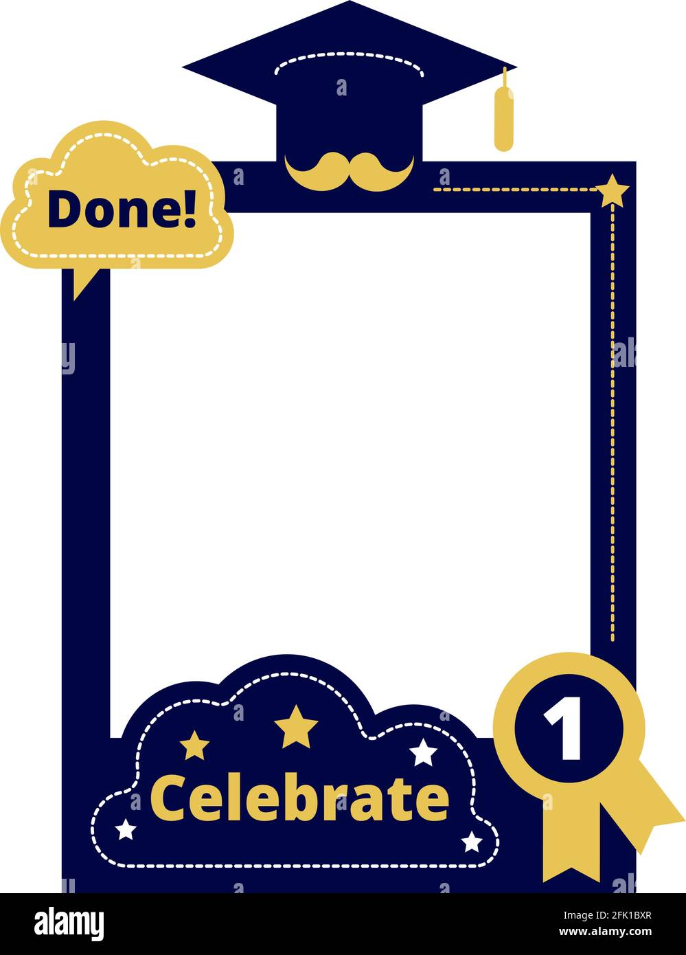 Graduation party. Photo frame props, selfie sticker. Celebration ceremony, college school graduate. Photobooth decoration vector template Stock Vector