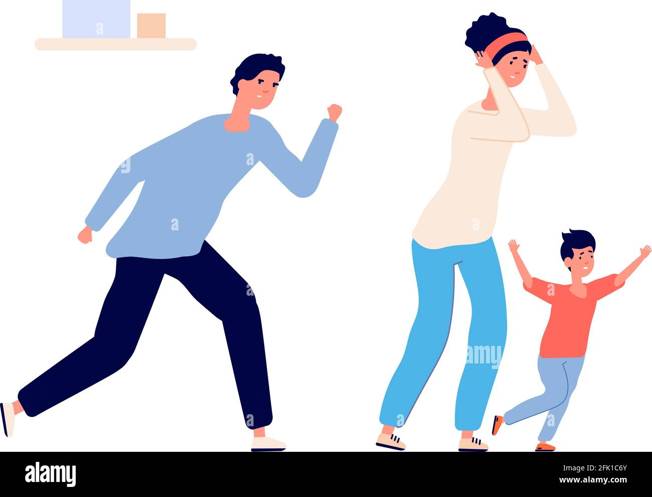 Family divorce. Angry people suffering, scolding, fight. Quarrel and violence, disregard feelings. Conflict relationships vector illustration Stock Vector