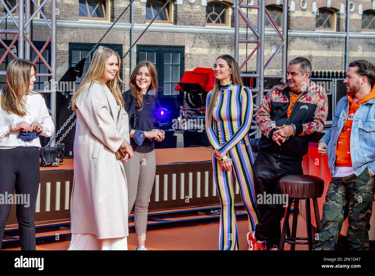THE HAGUE - Royal Couple King Willem-Alexander and Queen Maxima and Princess Ariane Alexia and Amalia provide a stage for The Streamers' online concert on King's Day The Streamers consist of Guus Meeuwis, Rolf Sanchez, Kraantje Pappie, Suzan & Freek, VanVelzen, Davina Michelle, Paul de Munnik, Typhoon, Thomas Acda, Diggy Dex, Nick & Simon, Maan, Danny Vera, Miss Montreal and Paul de Leeuw. Band manager Frank Lammers is also present. netherlands Photo by Robin Utrecht/ABACAPRESS.COM Stock Photo