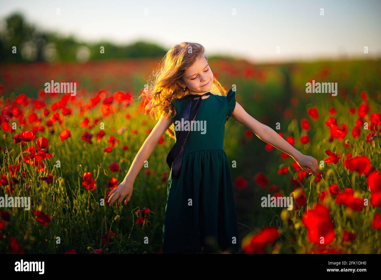 Girl in dress and straw hat outdoor At Poppy Field Stock Photo - Alamy