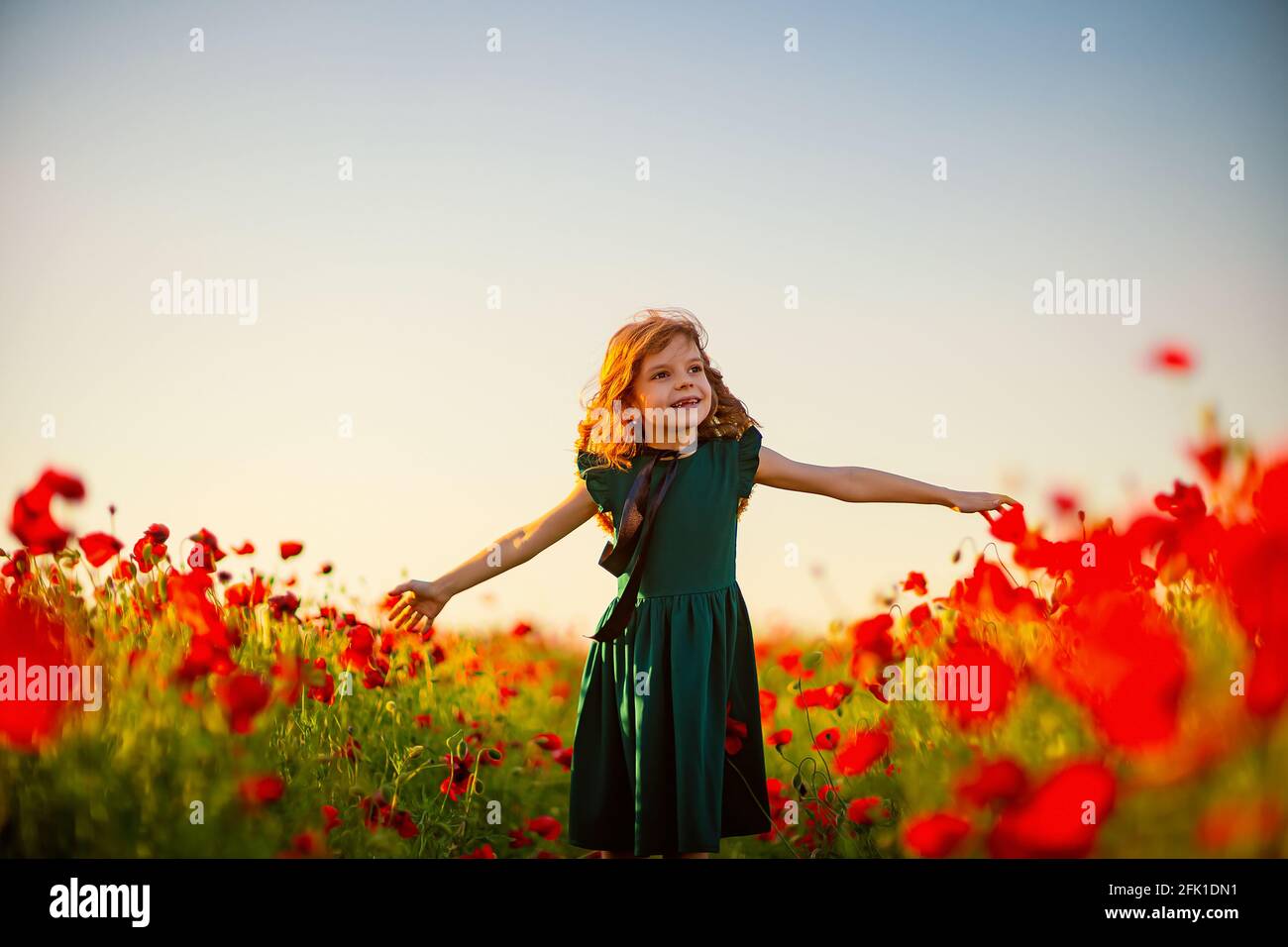 Girl in dress and straw hat outdoor At Poppy Field Stock Photo - Alamy