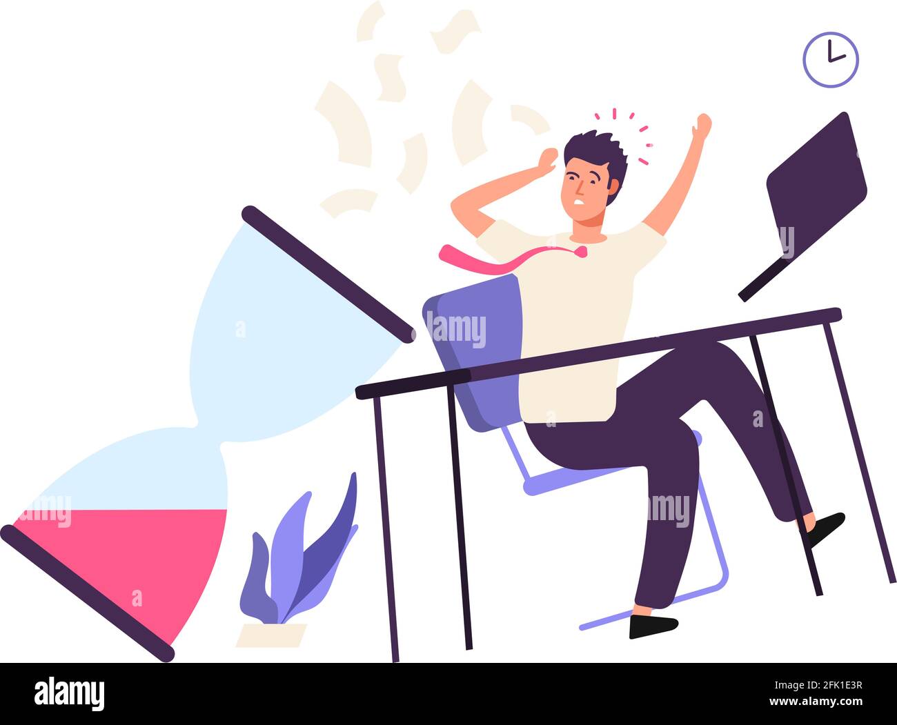 Business fail. Unorganized office worker. Tired sad manager flat character. Deadline metaphor, inefficiency productivity man vector concept Stock Vector