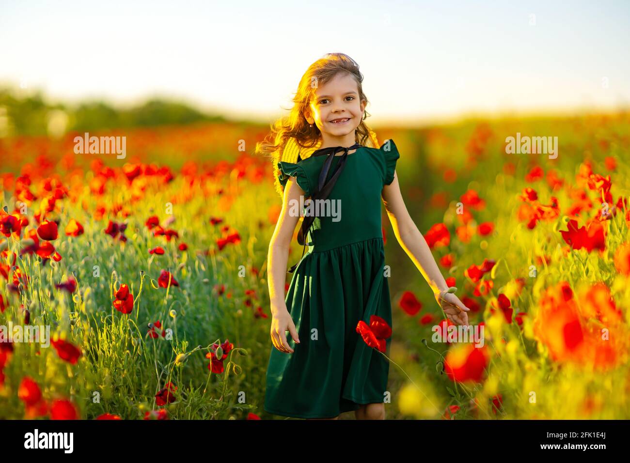 Girl in dress and straw hat outdoor At Poppy Field Stock Photo - Alamy