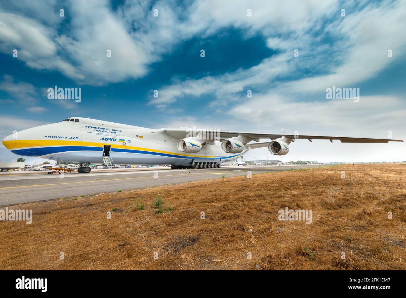 Santiago de Chile, Metropolitan Region, Chile, South America - The Antonov 225 also know as AN-225 and the biggest airplane in the Stock Photo