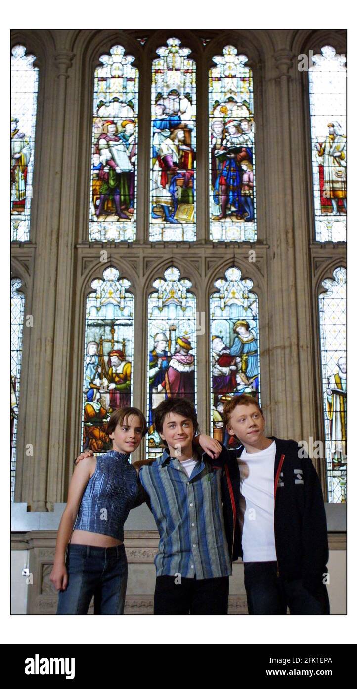 HARRY POTTER AND THE CHAMBER OF SECRETS.....photocall at the Guildhall,LondonRobbie Coltrane,Emma Watson,Daniel Radcliffe,Rupert Grint and Jason Isaacs,  cast of .... pic David Sandison 25/10/2002 Stock Photo