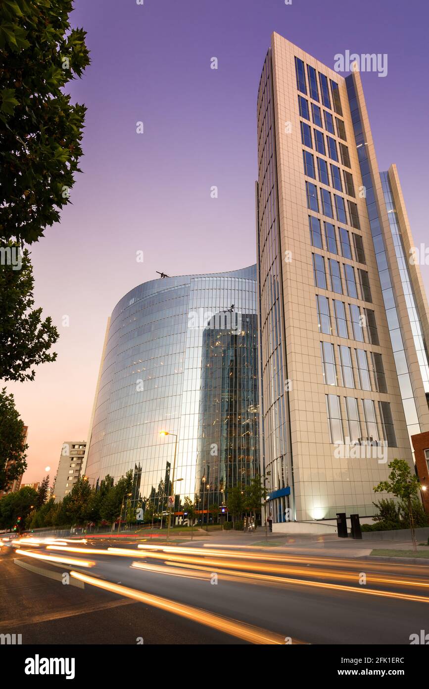 Santiago de Chile, Región Metropolitana, Las Condes, Chile, South America - Modern corporate buildings in Los Militares Avenue Stock Photo