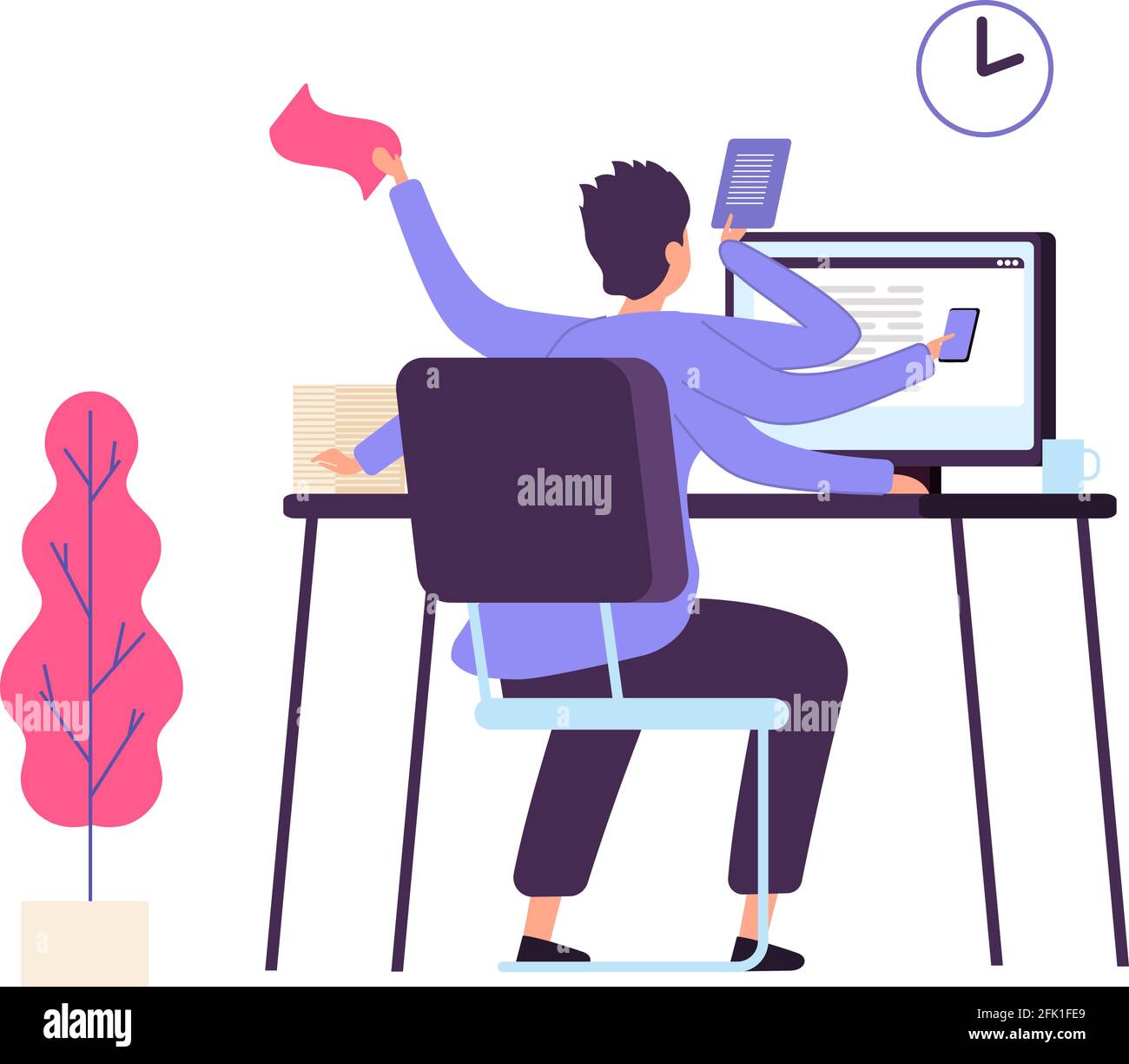 Unorganized manager. Deadline, man is angry at workplace and tears paper. Business fail, important tasks not completed on time. Cartoon inefficiency Stock Vector