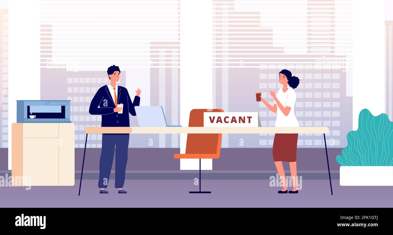Vacant workplace. Hiring concept, employees required in office. Recruitment of managers, looking for colleague vector illustration Stock Vector