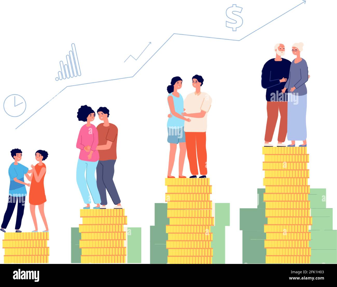 Retirement savings plan. Smart retired, pension management. Family money fund, aging man