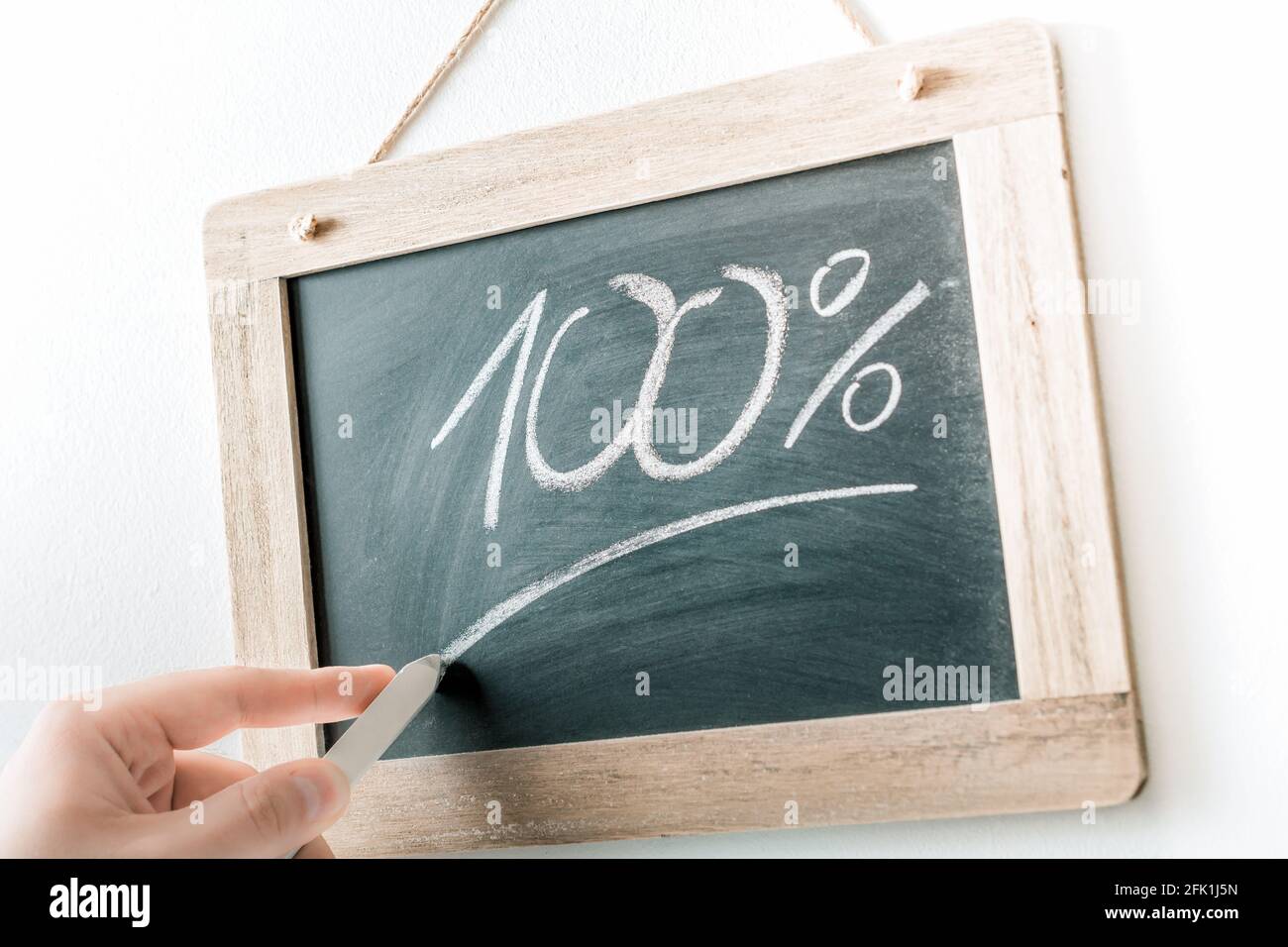 100 Percent Handwritten With Chalk On A Blackboard Stock Photo - Alamy