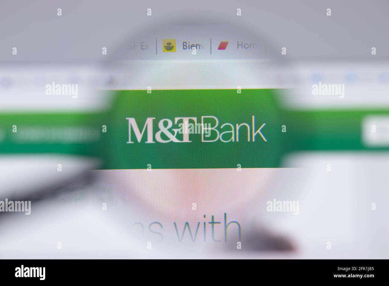 New York, USA - 26 April 2021: M T Bank logo close-up on website page, Illustrative Editorial Stock Photo