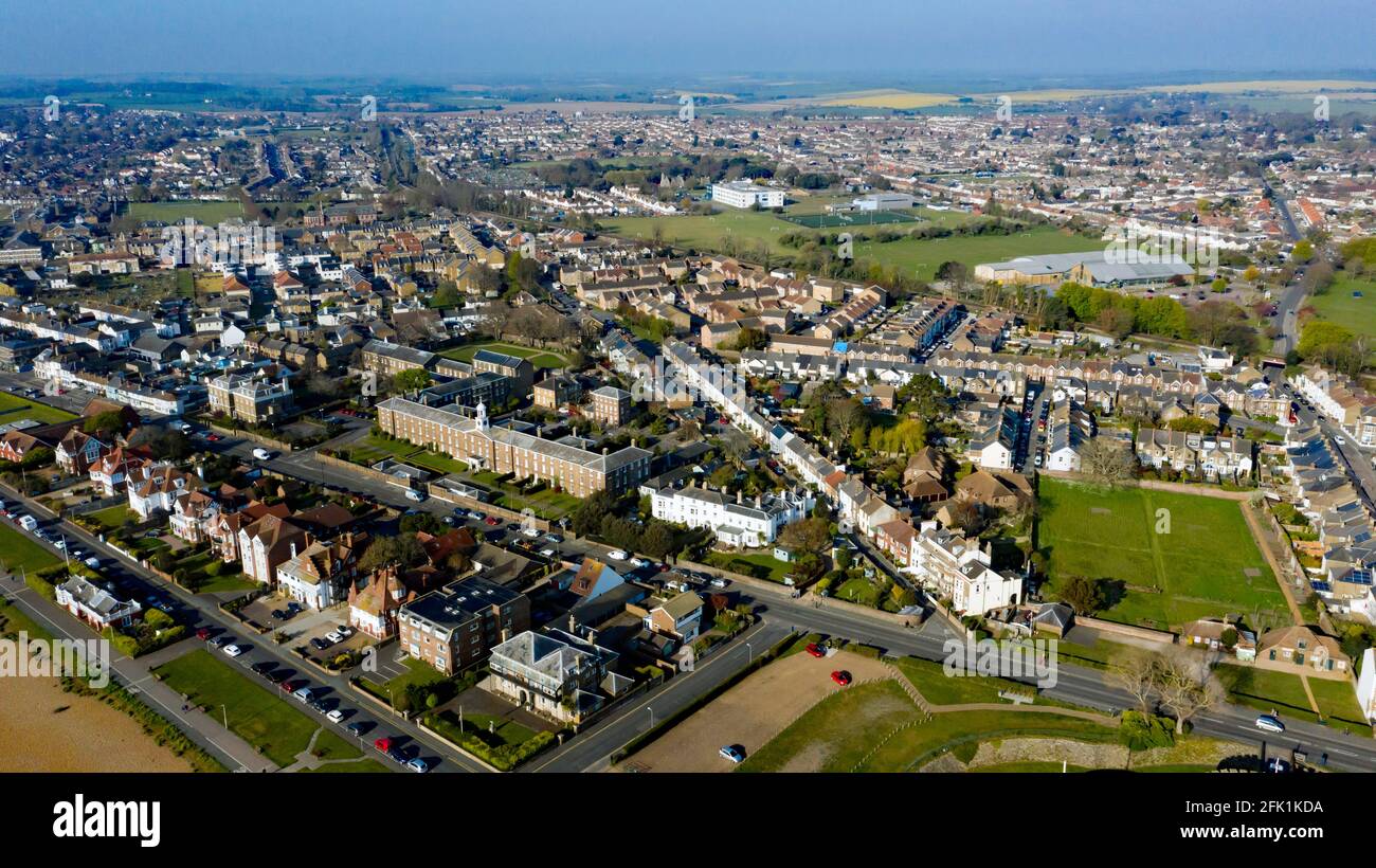 Aerial view looking inland from Deal Beach towards Admiralty Mews and