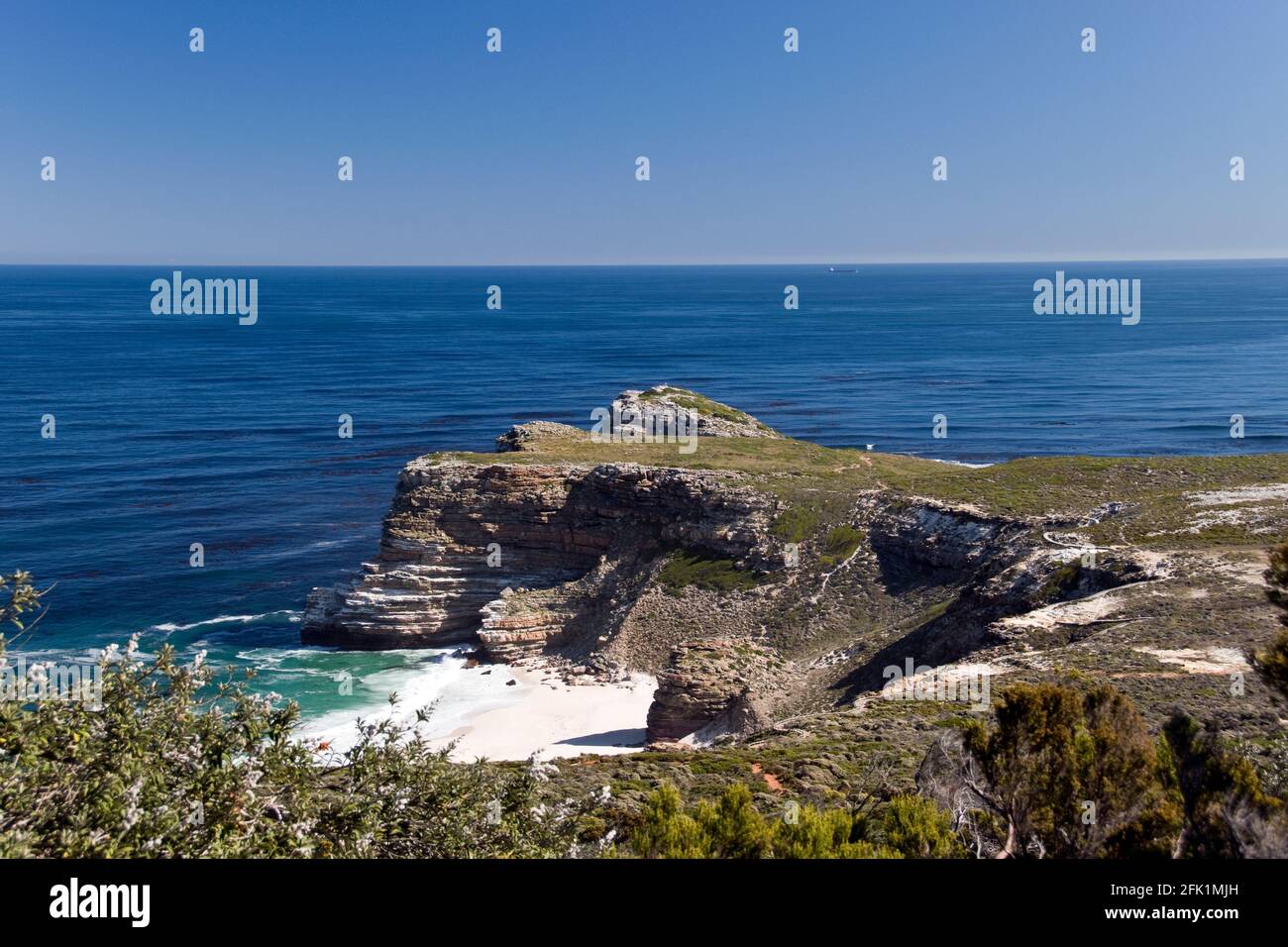View from the Cape Point Lighthouse, in Table Mountain National Park, on the Cape of Good Hope, South Africa. Stock Photo