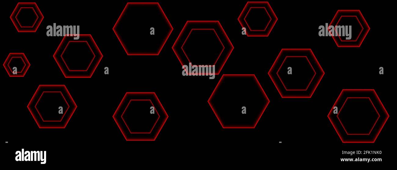 Red hexagon light and black wallpaper Abstract background Stock Vector