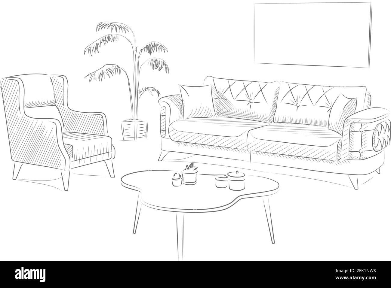 Sofa set and coffee table sketch drawing Stock Vector Image & Art Alamy