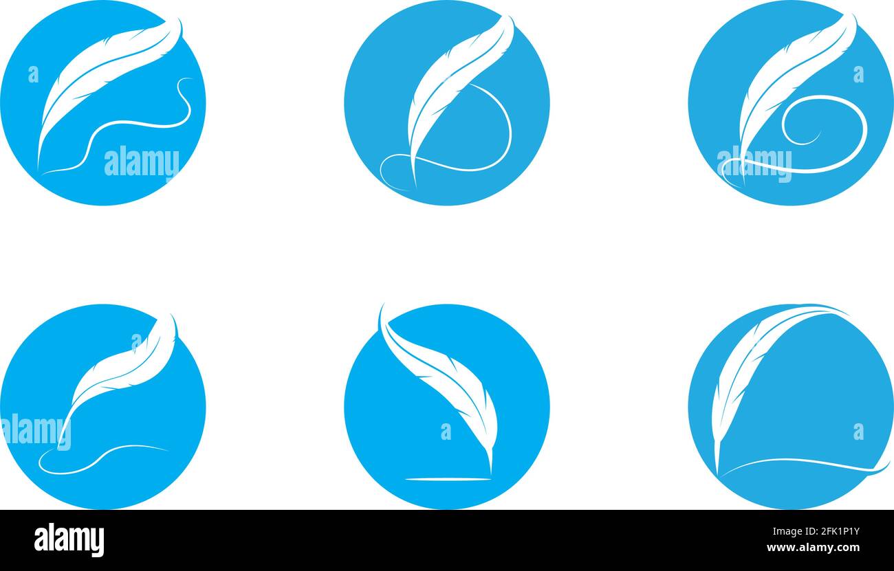Feather pen write sign logo template app icons Stock Vector