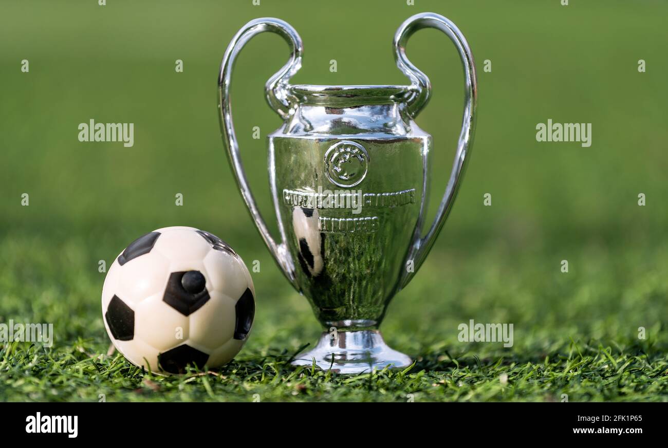 April 16 21 Moscow Russia The Uefa Champions League Cup On The Green Grass Of The Lawn Stock Photo Alamy