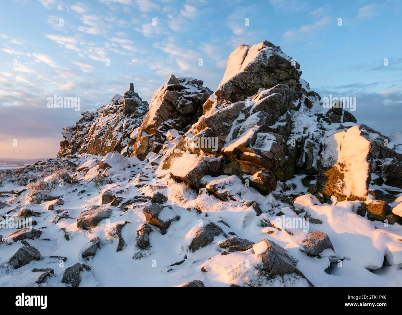 Manstone Rock at sunrise on the Stiperstones, Shropshire. Stock Photo