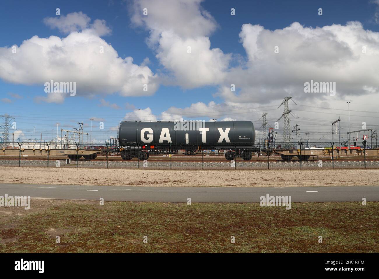 GATX mineral oil car for hire or lease in the port of Rotterdam in the Netherlands Stock Photo