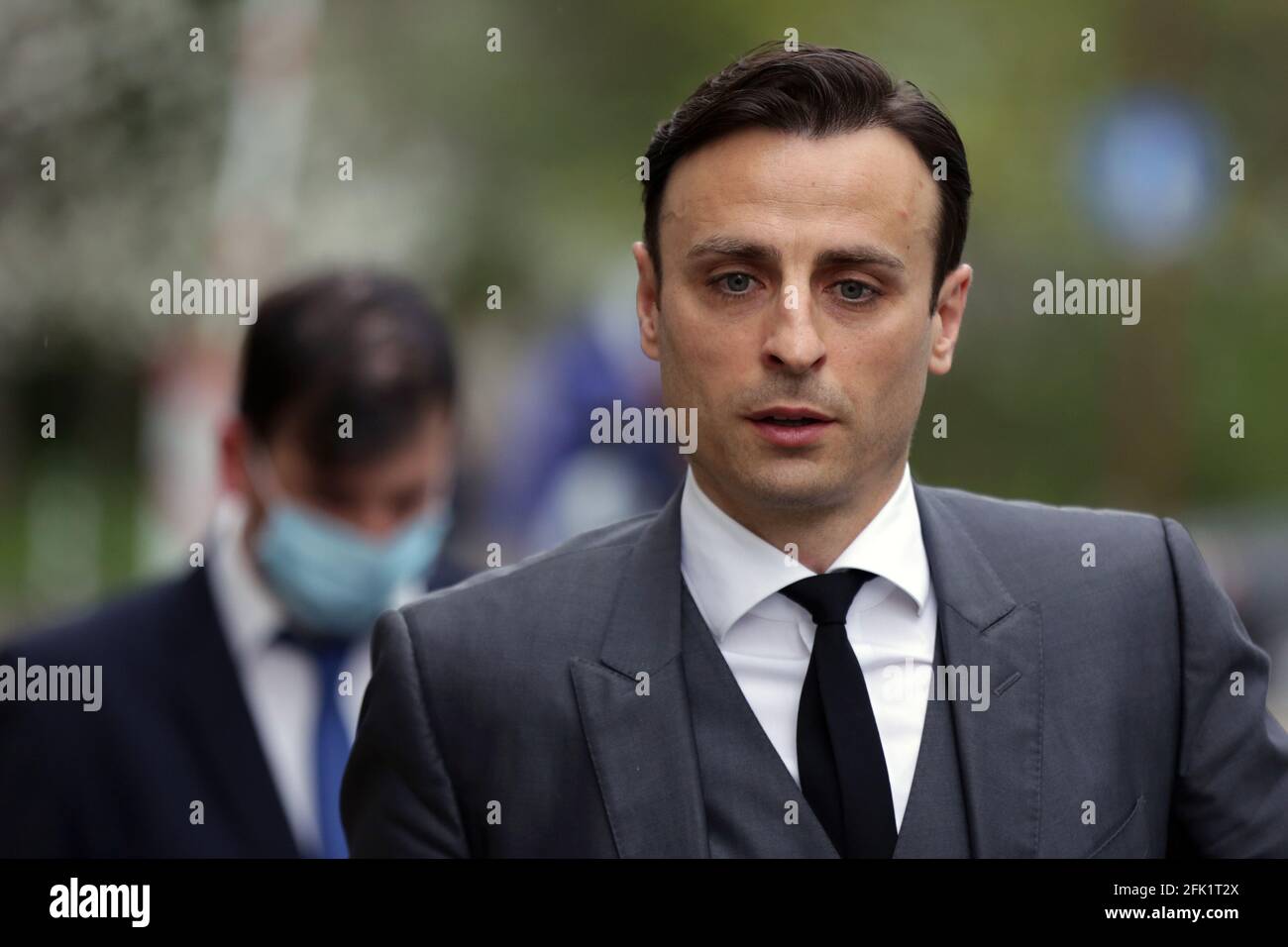 Sofia, Bulgaria: 27 April, 2021: Bulgarian former professional footballer Dimitar Berbatov leaves a press conference at which he announced that he would run for president of the Bulgarian Football Union. Stock Photo