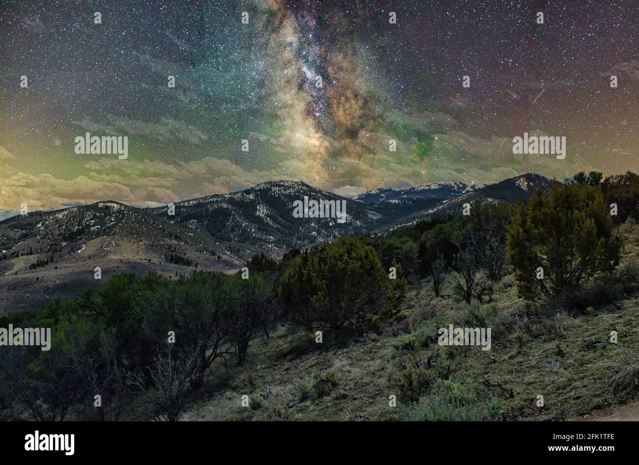 Milky way in a starry night sky above mountains Stock Photo - Alamy