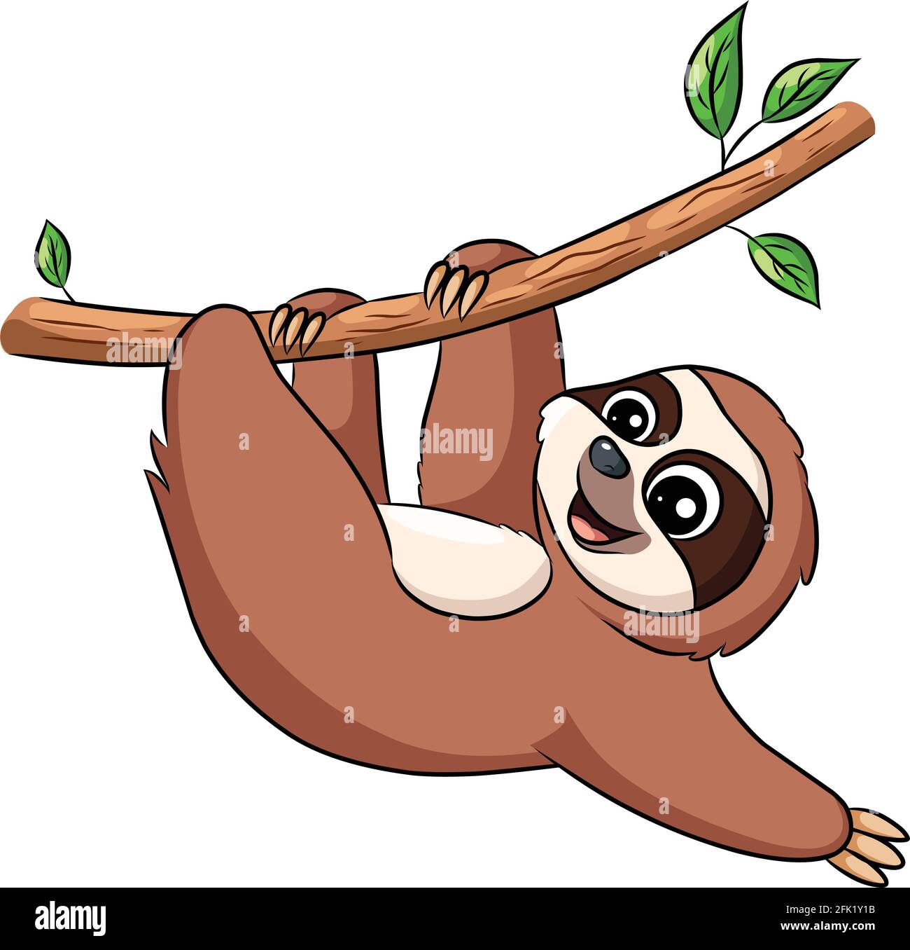 Cute Sloth hanging on a tree  cartoon illustration Stock Vector