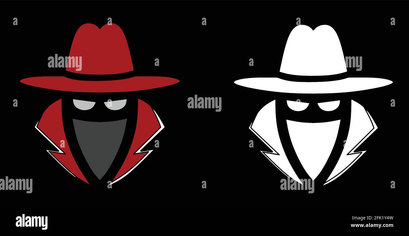 spy logo contain hat,mask ,eye and coat ,concept artwork Stock Vector