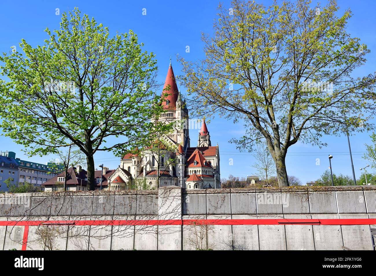 Vienna, Austria. Franz von Assisi Church in Leopoldstadt as seen from Handelskai Stock Photo