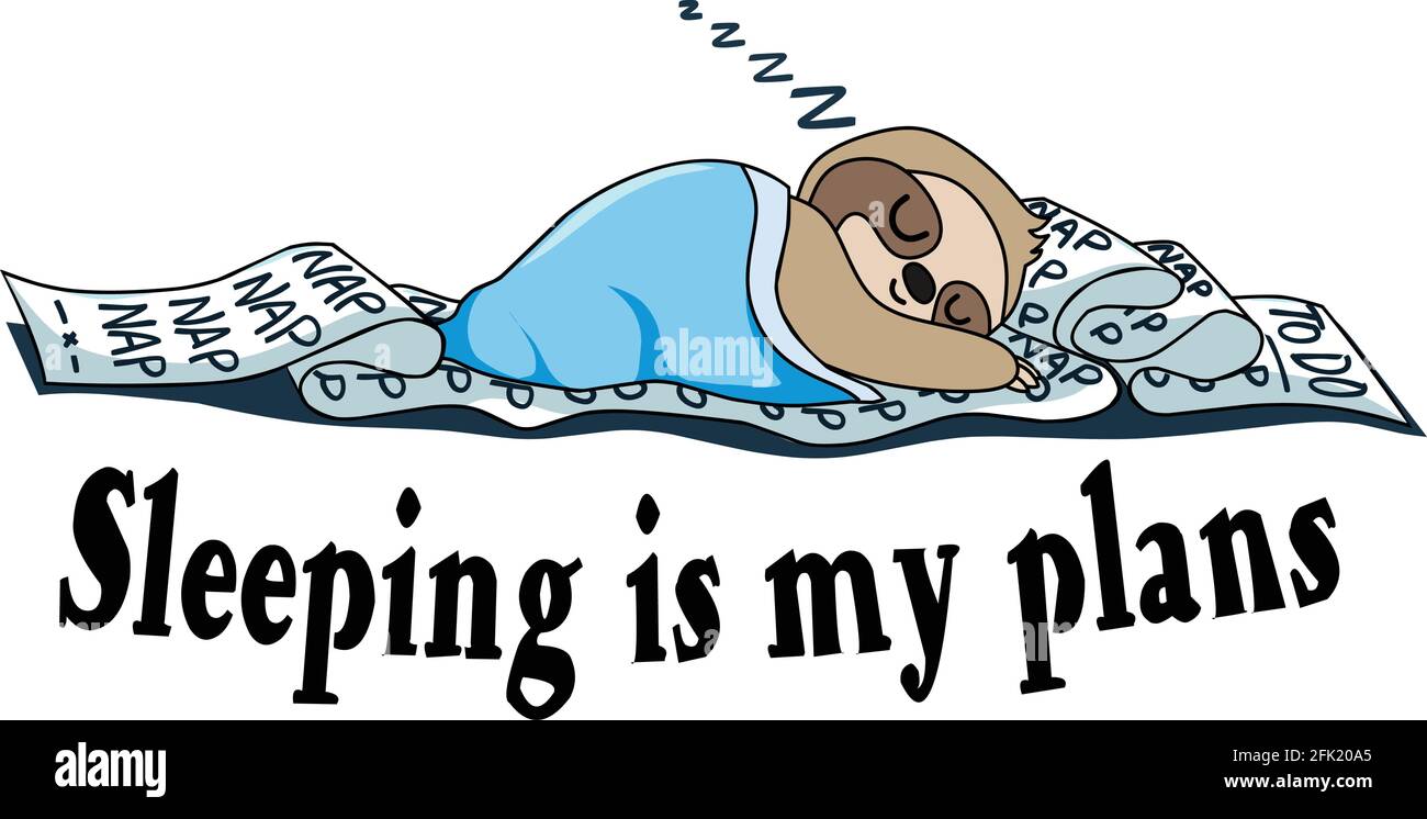 Sloth sleeping cute cartoon illustration Stock Vector