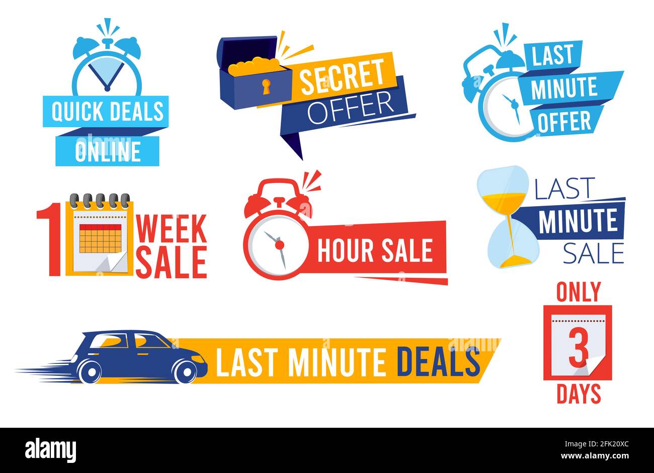 Last offers. Sale counter best time deals discount banners or badges clock symbols advertizing