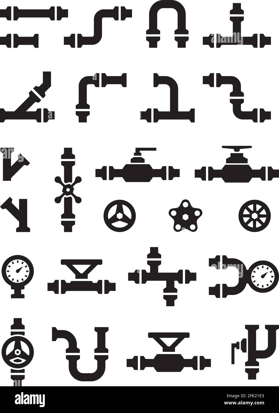Pipe symbols. Gas or water pipelines steam pressure counters faucets switches for sanitary engineering vector Stock Vector