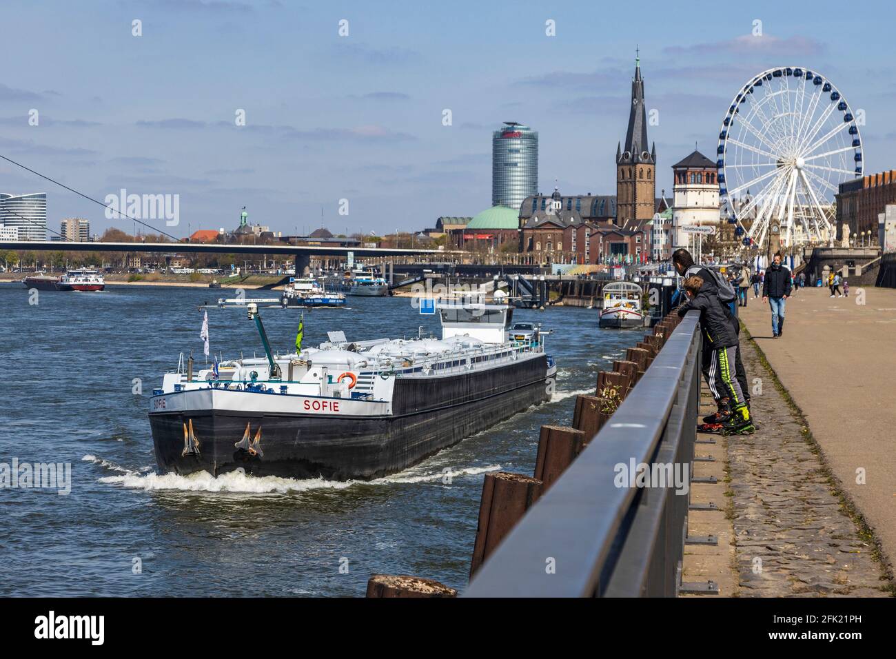 Shipping on the river Rhine at Düsseldorf, North Rhine-Westphalia, Germany, Europe Stock Photo