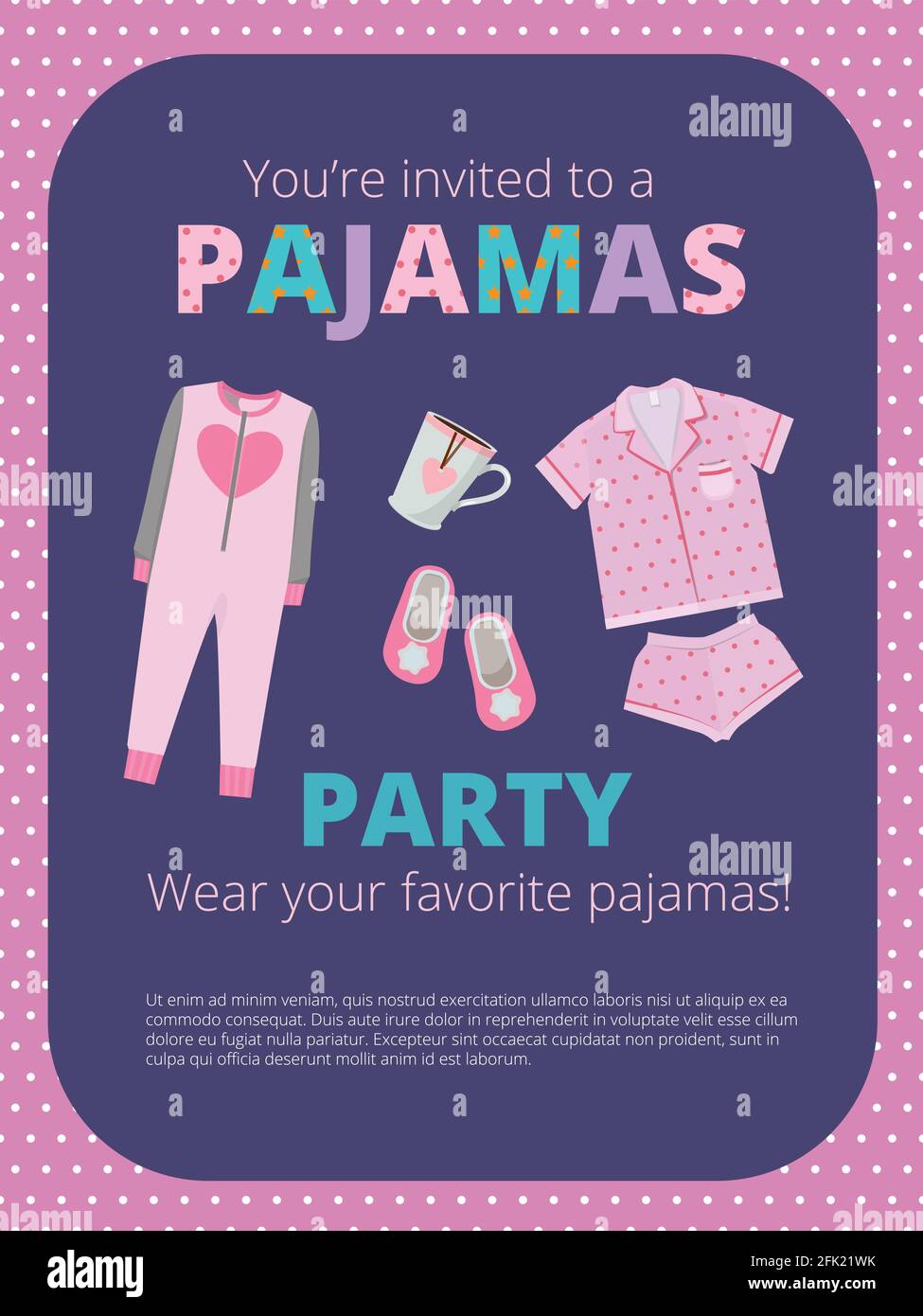 Pajama party poster. Invitation for night party kids and parents nightwear  casual clothes great bed party vector Stock Vector Image & Art - Alamy