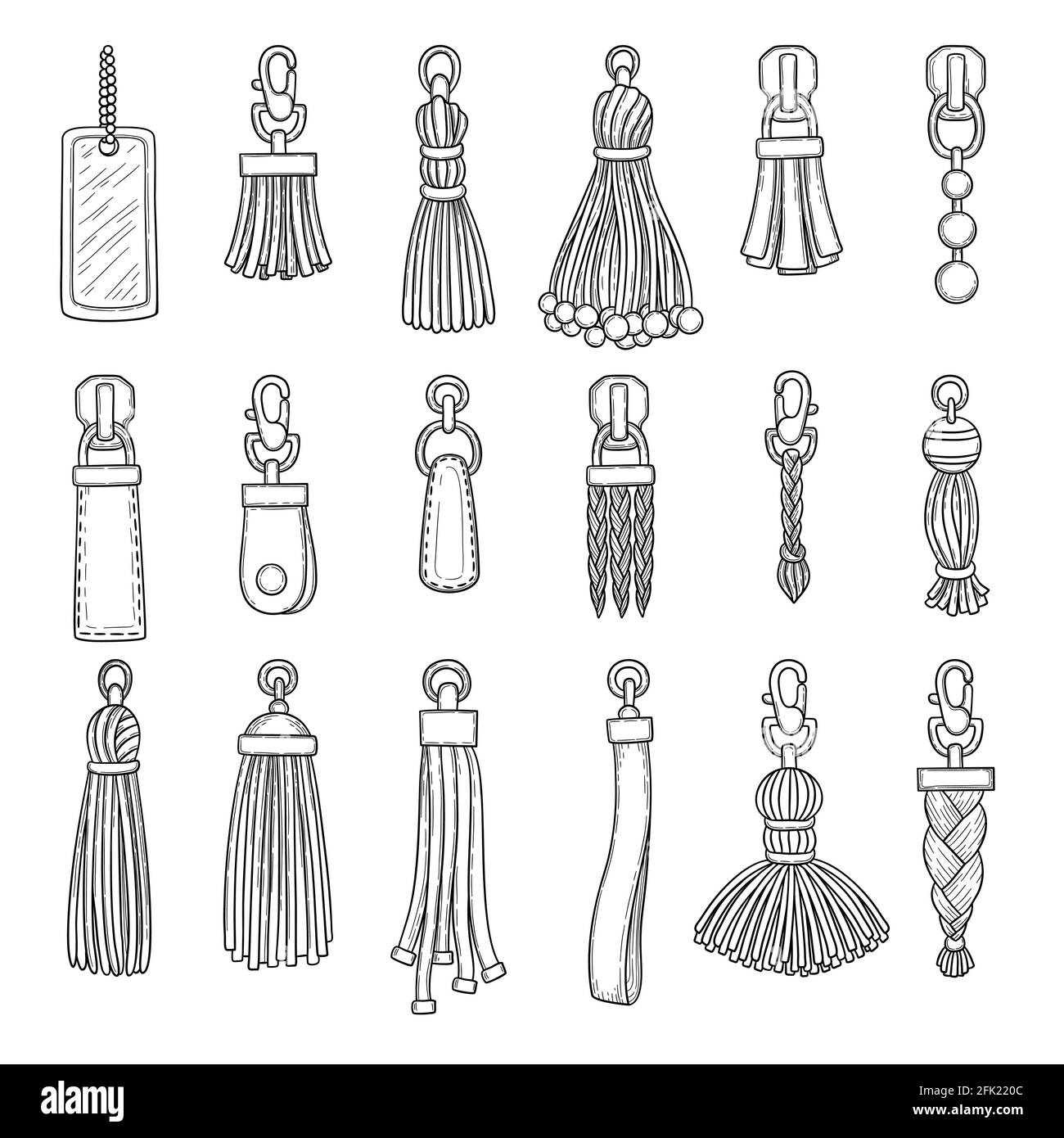 Leather accessories. Handbag fringes trinket vector fashioned items collection Stock Vector