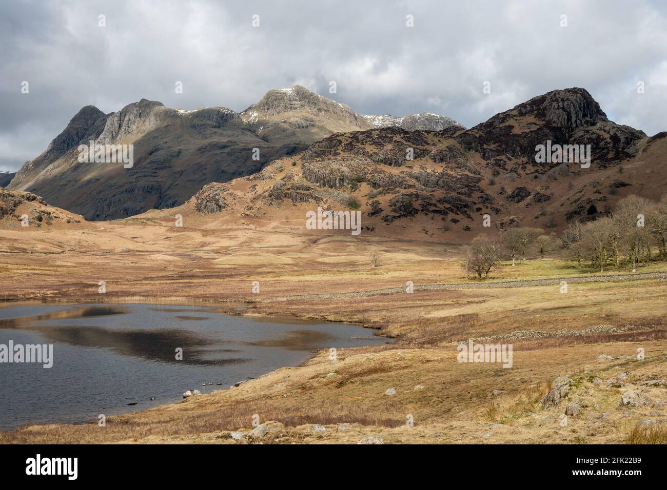 Side Pike and the Langdales rising up behind Blea Tarn Stock Photo