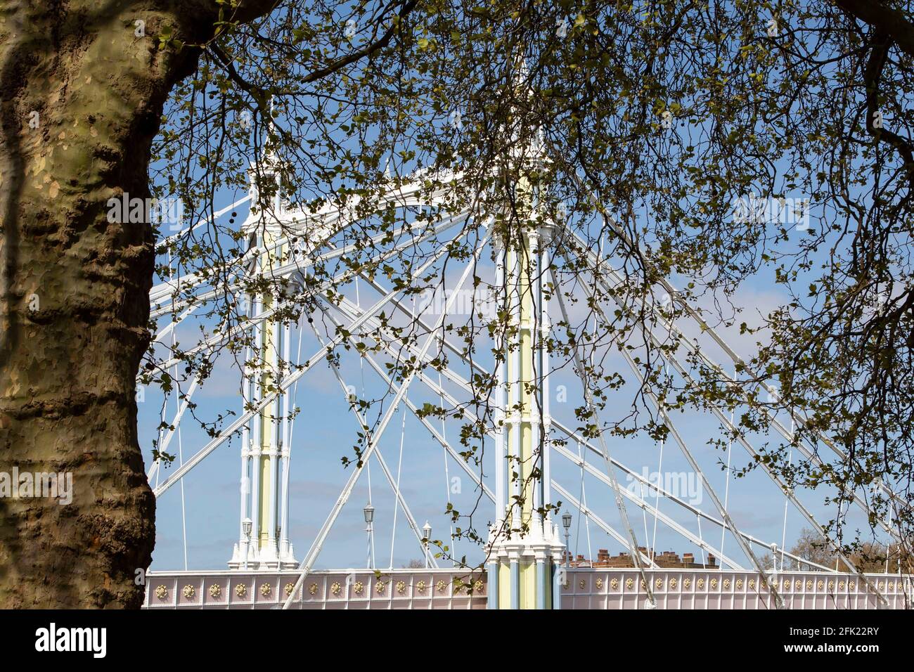 Albert Bridge with blue sky and white clouds Stock Photo