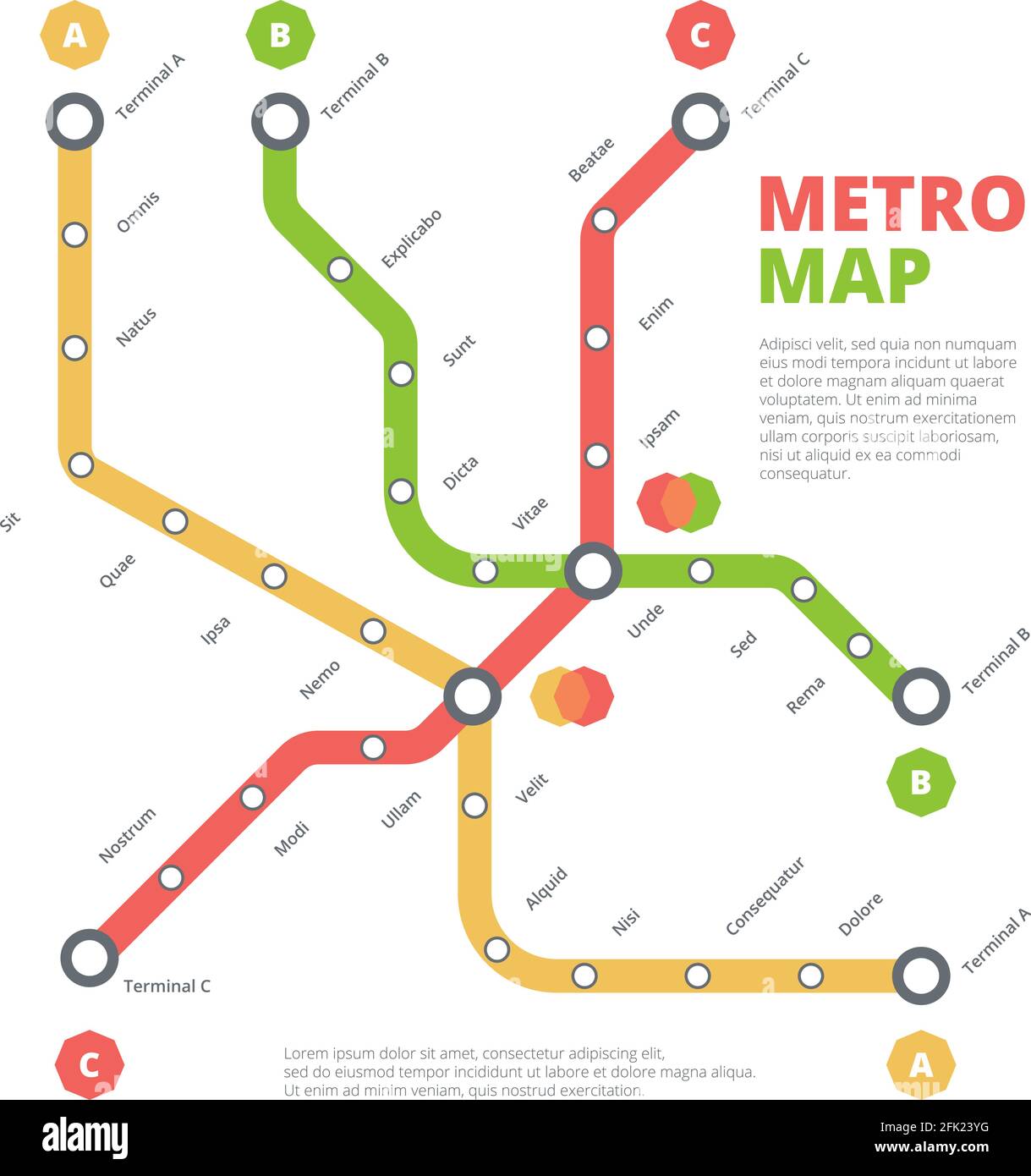 Metro map. City railway road direction transportation route urban lines  vector colored scheme Stock Vector Image & Art - Alamy