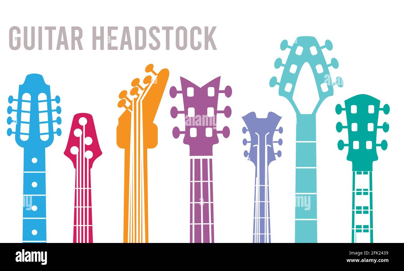 Guitar neck. Silhouettes of music instruments headstocks rock guitar vector symbols collection Stock Vector