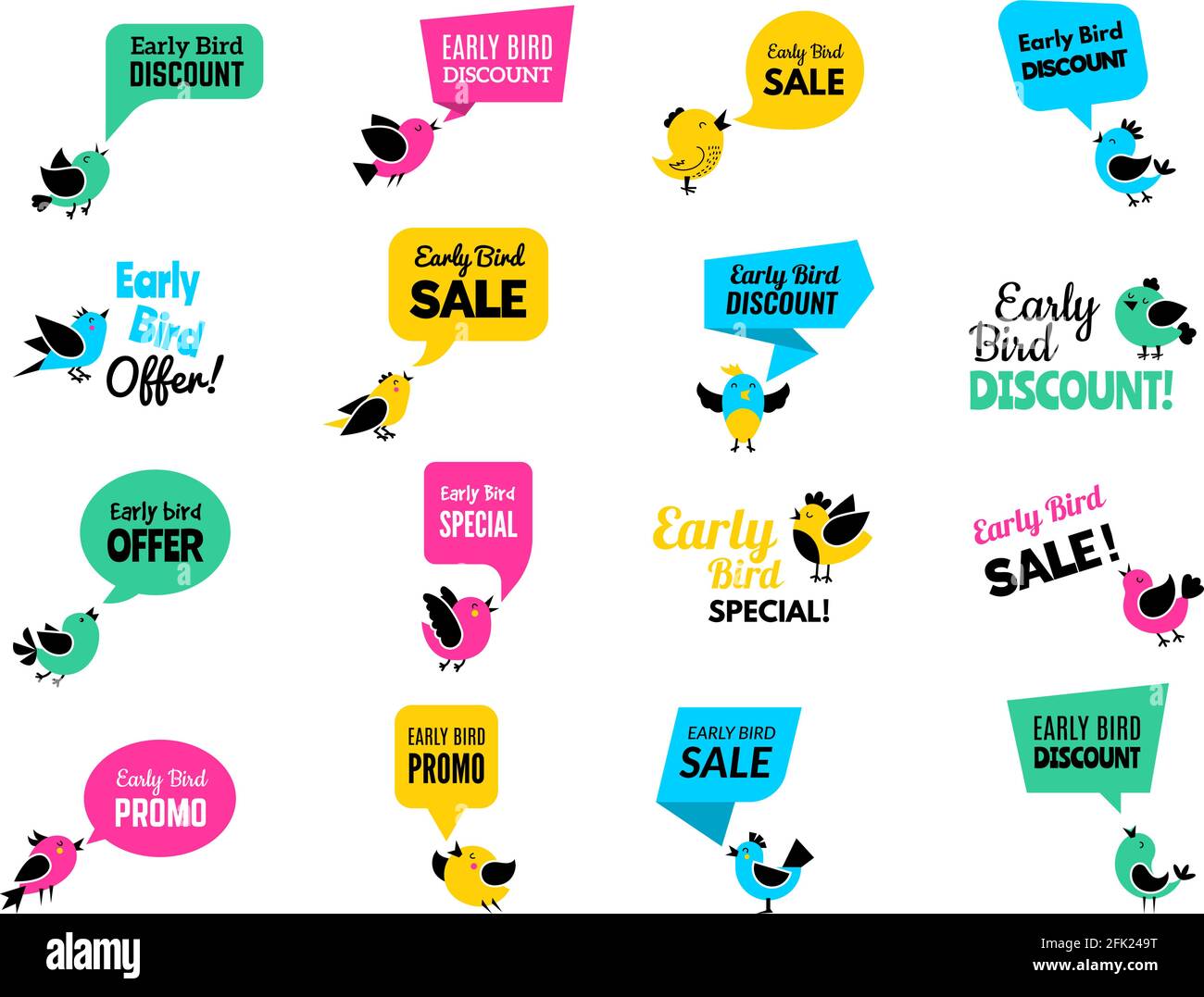 Early birds badges. Advertizing discount labels special business offers vector birds set Stock Vector