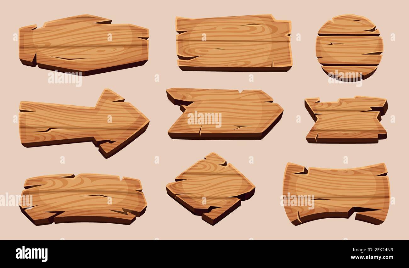 Wooden cartoon boards. Rustic label wooden ribbons template blank ...