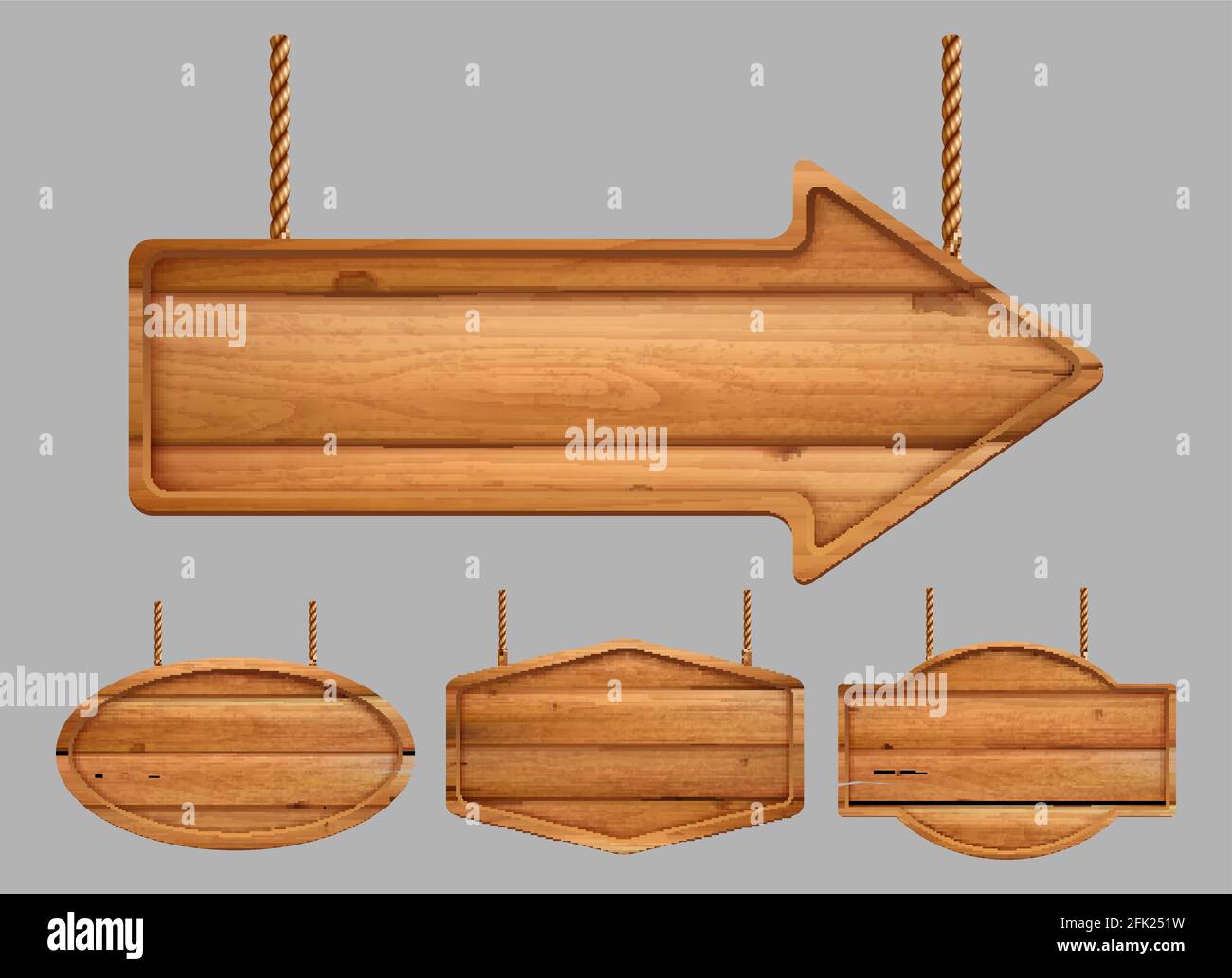 Wooden banners. Realistic advertizing sign boards vintage texture of wood vector template Stock Vector