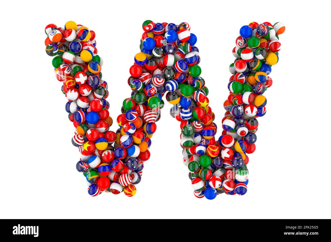 Letter W from flags of different countries, 3D rendering isolated on
