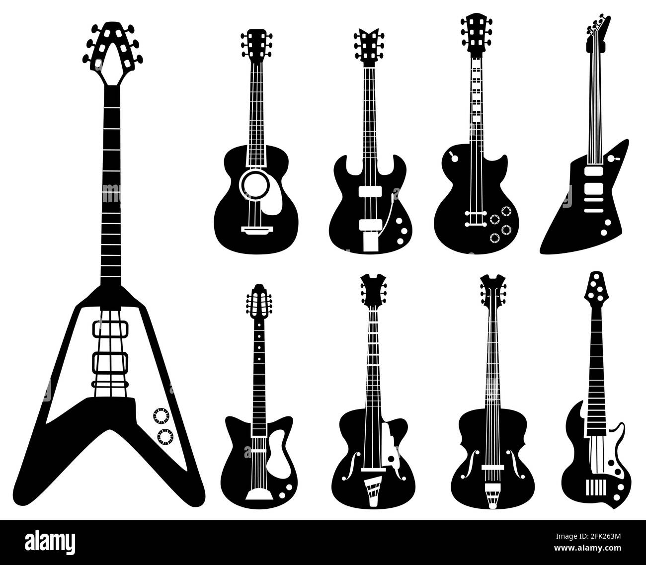 Guitar Silhouettes Musical Instruments Black Symbols Acoustic And Rock