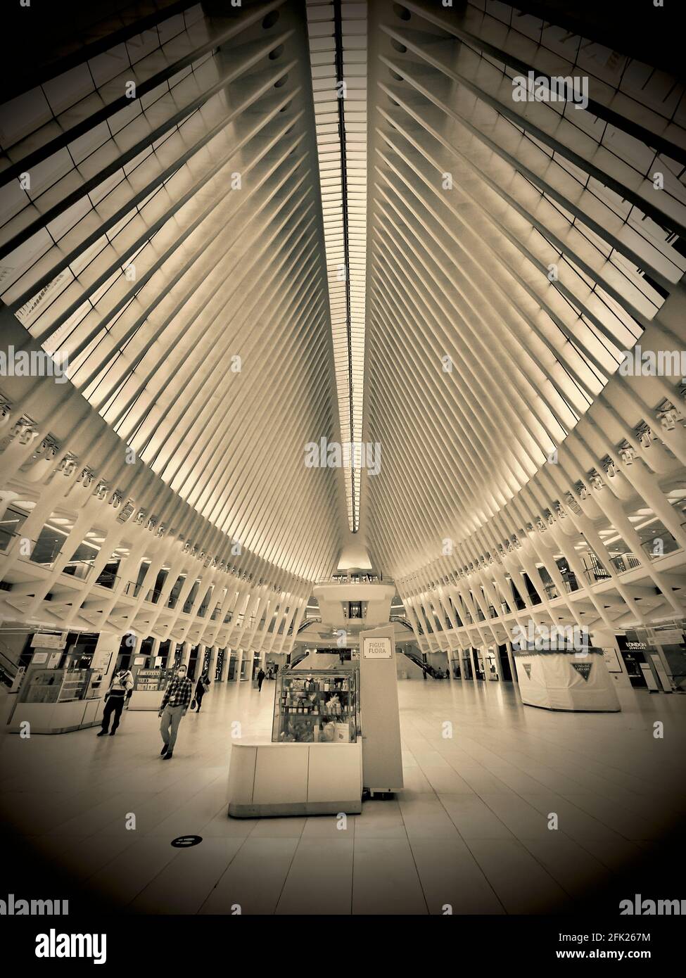 Interior view of the Oculus at The World Trade Center in Manhattan, NYC designed by Santiago Calatrava Stock Photo