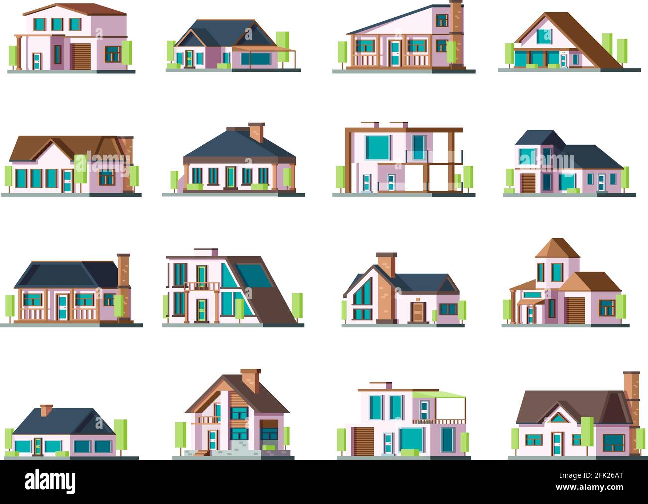 Residential house. Village building exterior modern townhouses vector collection set Stock Vector