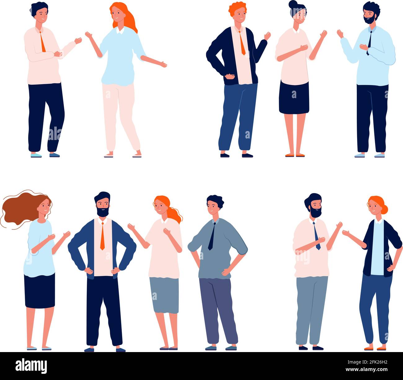 Business characters talking. People groups conversation people dialogue vector set Stock Vector
