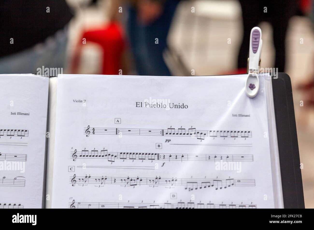 Score of the popular song 'El Pueblo Unido' (The United People), composed by Sergio Ortega and the band Quilapayún, widely used in social protests Stock Photo