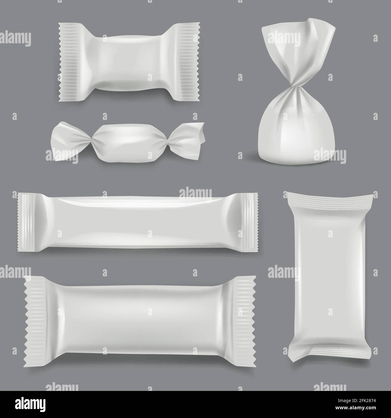 Realistic candy package. Wrappers paper pack supermarket gift plastic