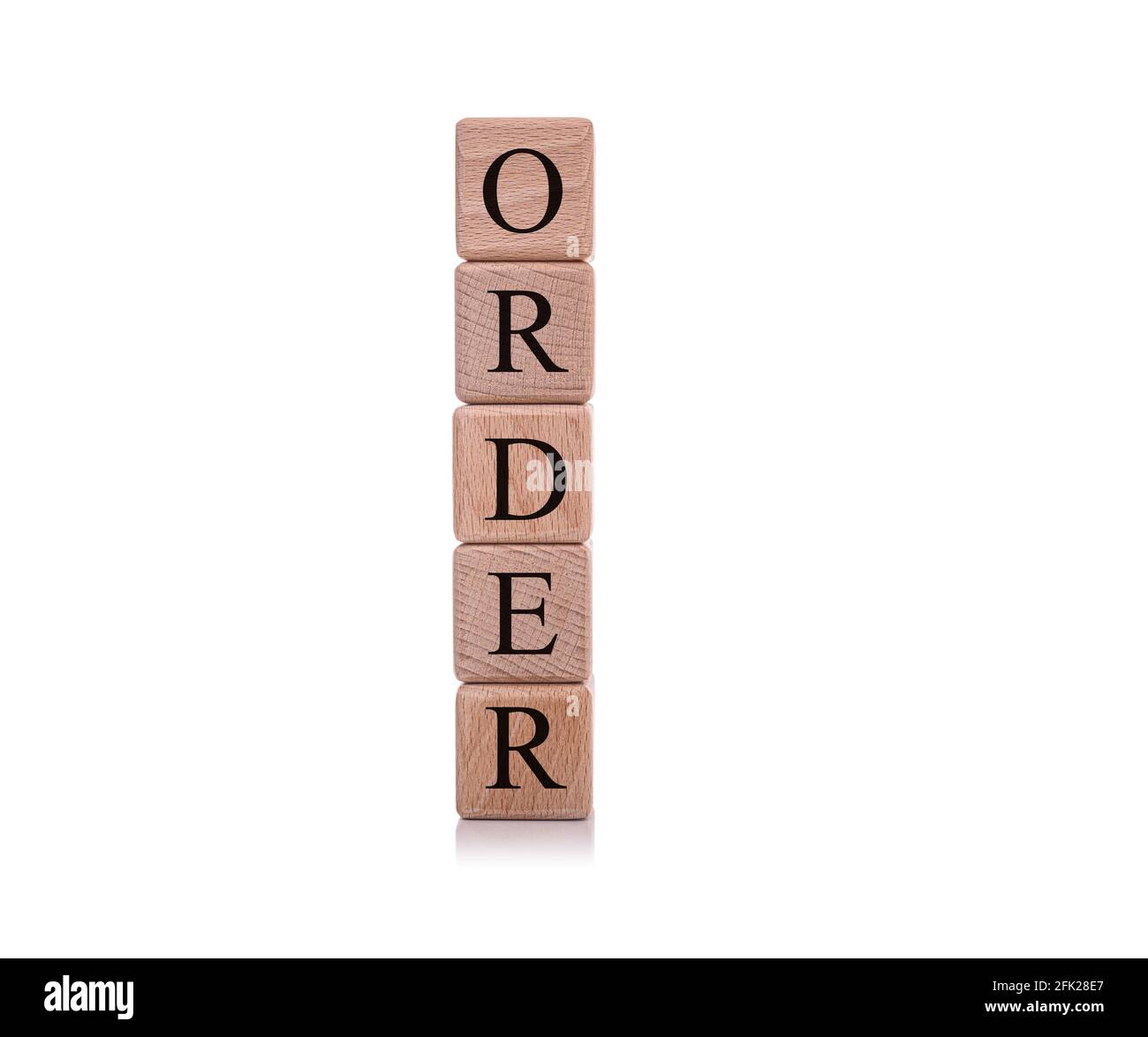 Order. Wooden cubes with the word Order on a white background. Stock Photo