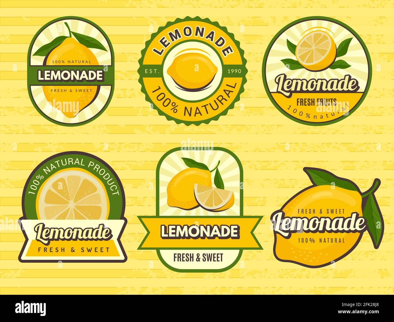 Lemonade badges. Retro labels with lemon illustrations vector design emblem for juice Stock Vector